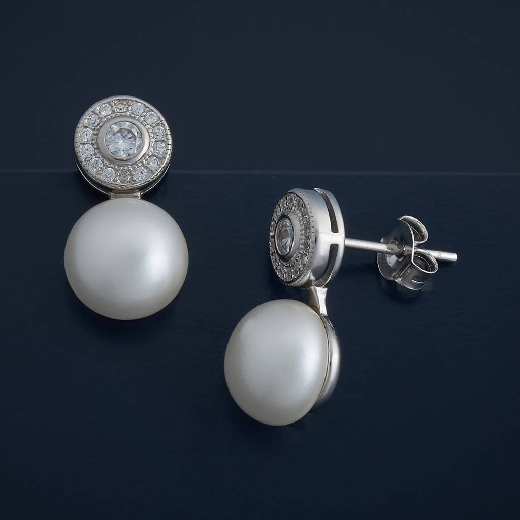 Kushal'S Fashion Jewellery Pearl Plated Synthetic & Zircon 92.5 Sterling Silver Studs-183315 : 437780