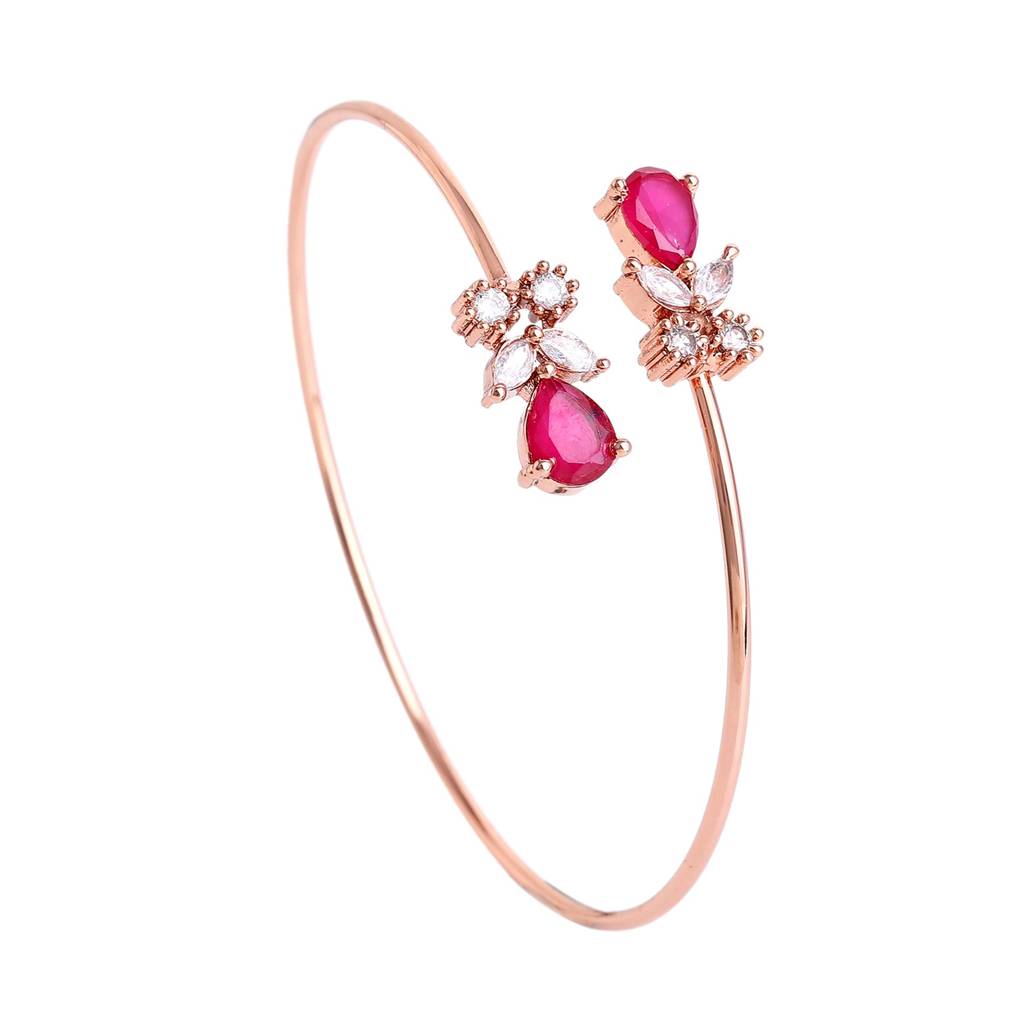 Estele Rosegold Plated Stylish Lightweight Cuff Kada Bracelet With Ruby American Diamonds|Dazzling Shine For W : AD-092-RGRBBR