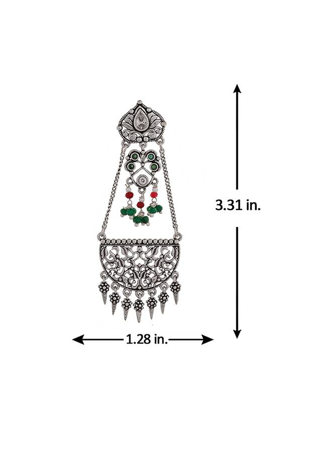 Abharan Oxidised Silver Plated Lightly Embellished Earrings : 8905124493276