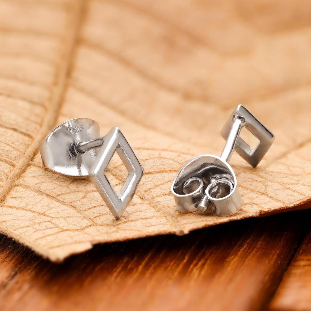 925 Silver Diamond Shape Stud Earrings | Geometric Jewelry : SE_000857