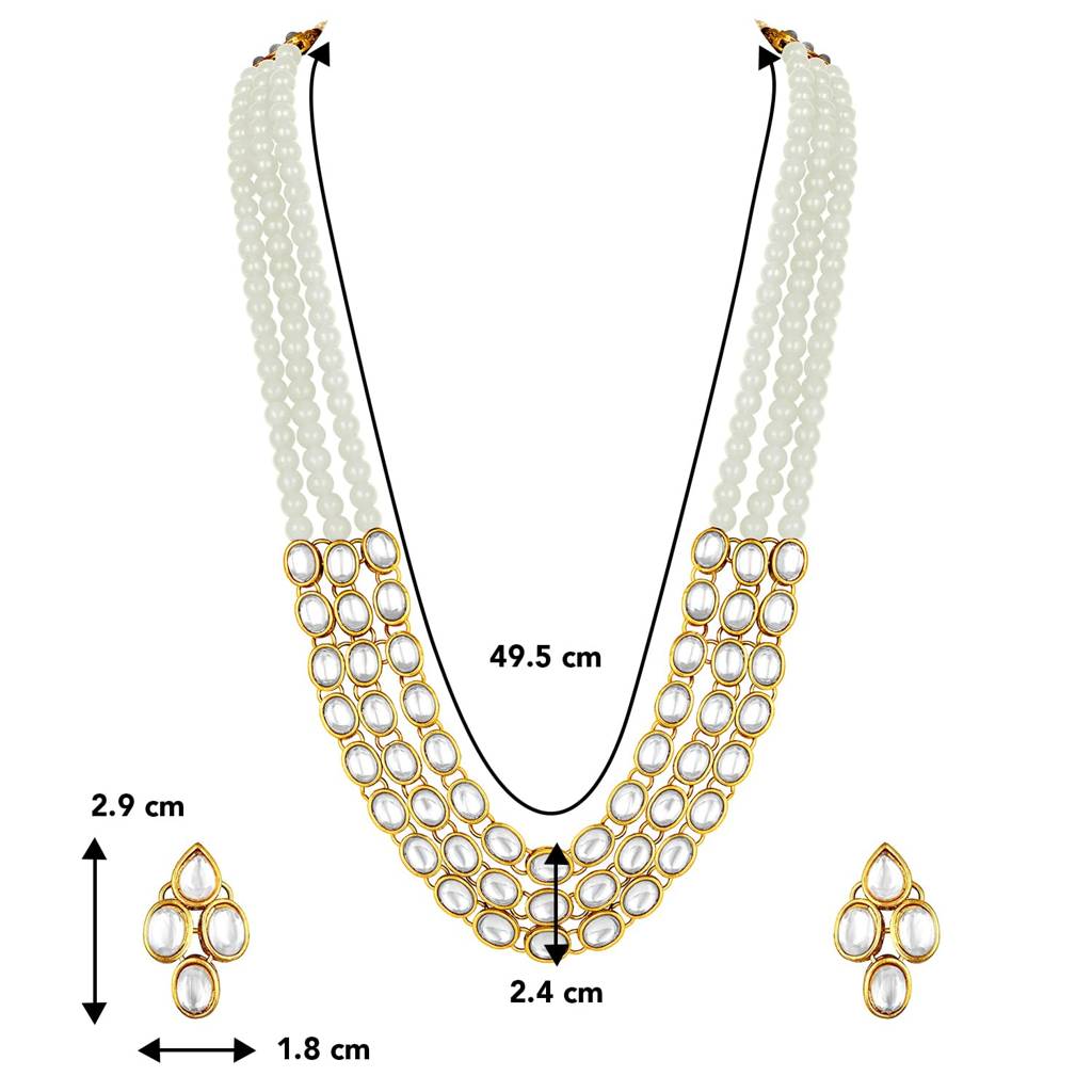 Gold Plated Traditional Kundan Long Necklace Jewellery Set With Earring Gift For Women Girls-Pf26N1171 : PF26N1171W