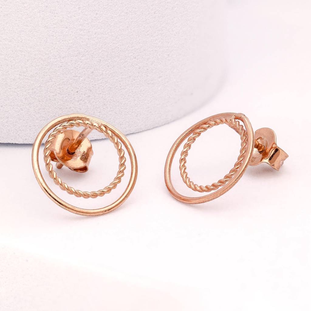 925 Silver Circle Stud Earrings | Twisted Rope Double Hoop Minimalist Earrings : SE_000684