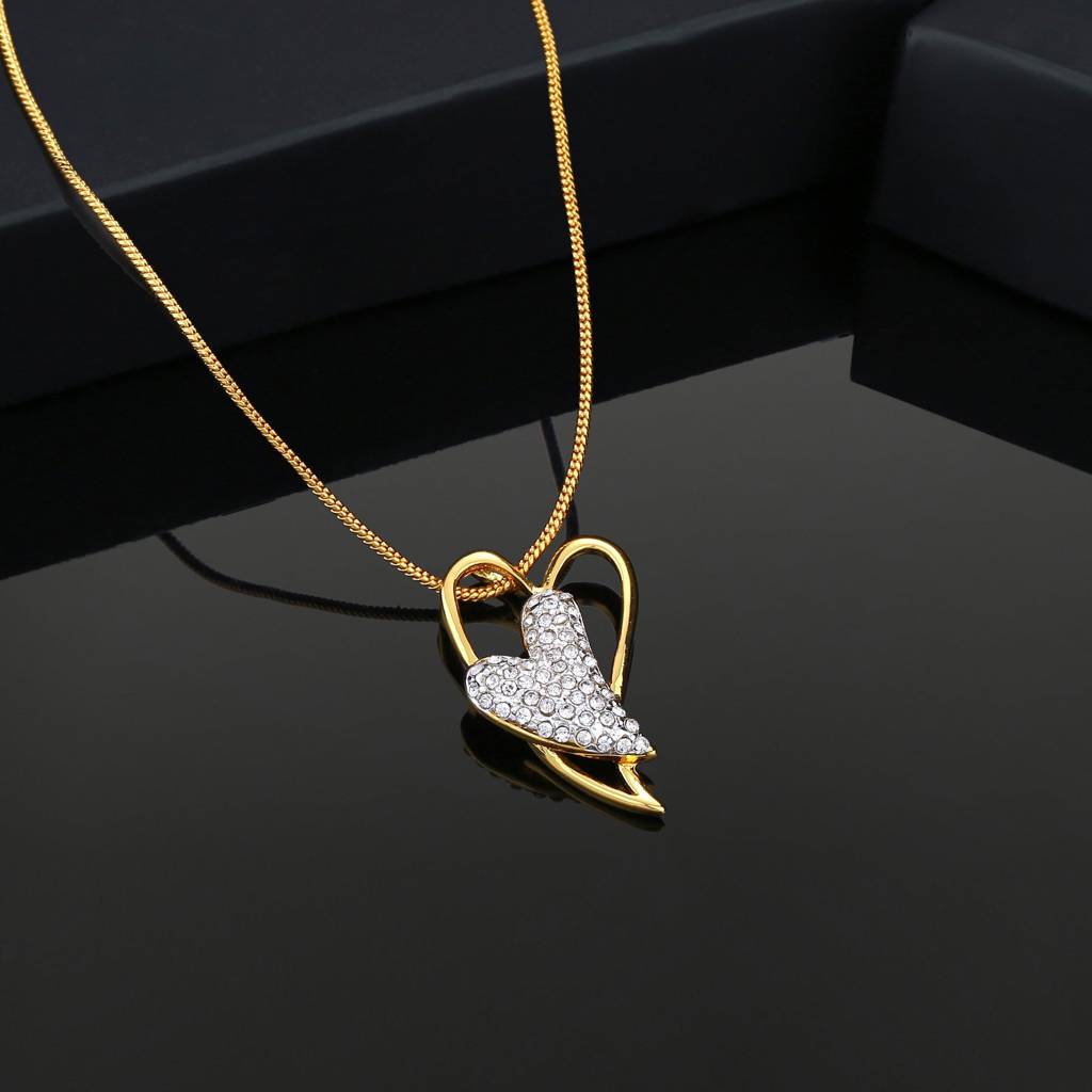 Estele Gold & Rhodium Plated Dual Heart Charm Pendant With White Crystals For Girl & Women : 823PENDANT