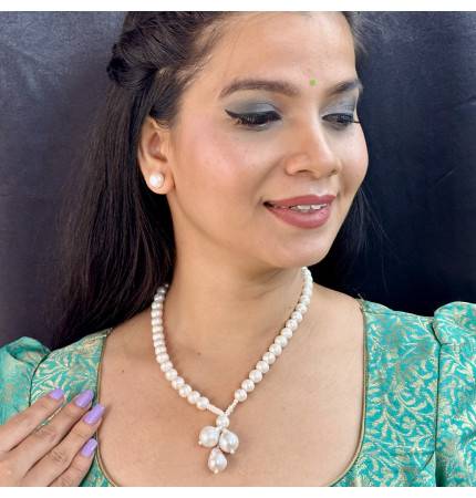 Sri Jagdamba Pearls Nisha 1 Line Round Pearl Necklaces : JPNOV-23-070