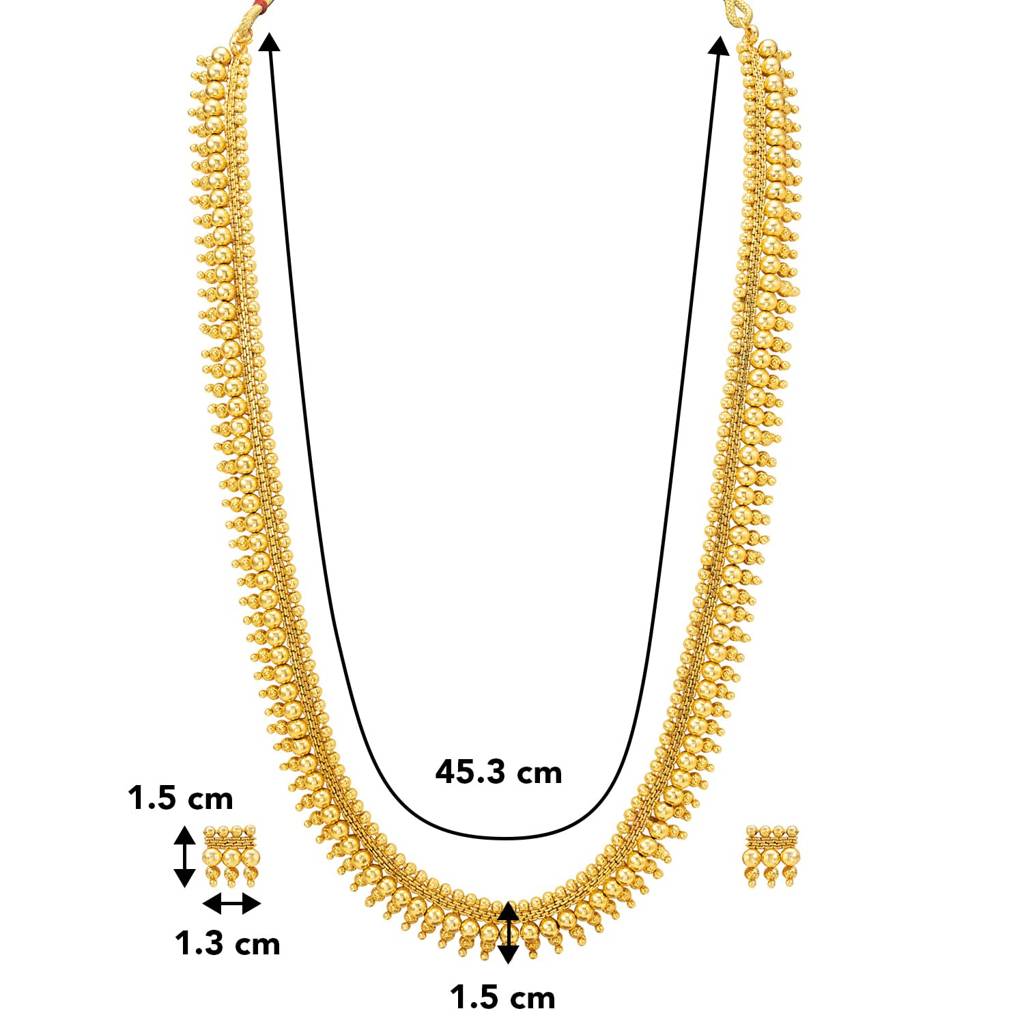 Traditional Gold Plated Long Maharani Haar Necklace With Earrings South Indian Style Jewellery Set For Women : PF04BRLS7184