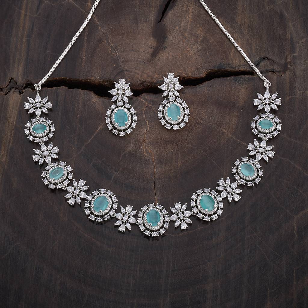 Kushal'S Fashion Jewellery Rhodium-Plated Ruby & Cubic Zirconia Studded Jewellery Set-177108 : 424548