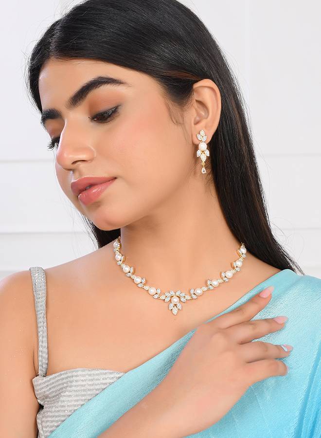 Sparkling Elegance Regal Radiance Pearl Necklace Set : 8905124529241