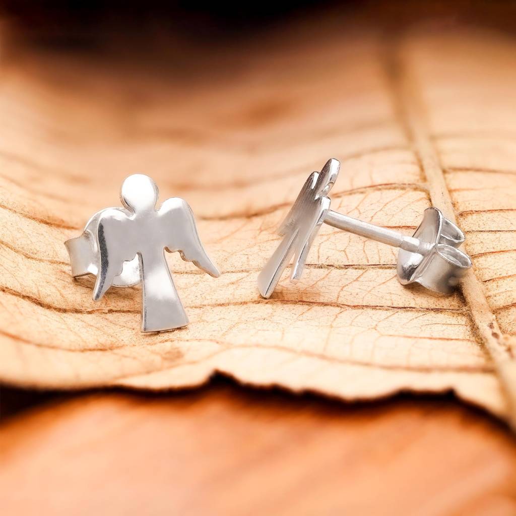 925 Silver Angel Wing Stud Earrings | Celestial Jewelry Gift : SE_000835