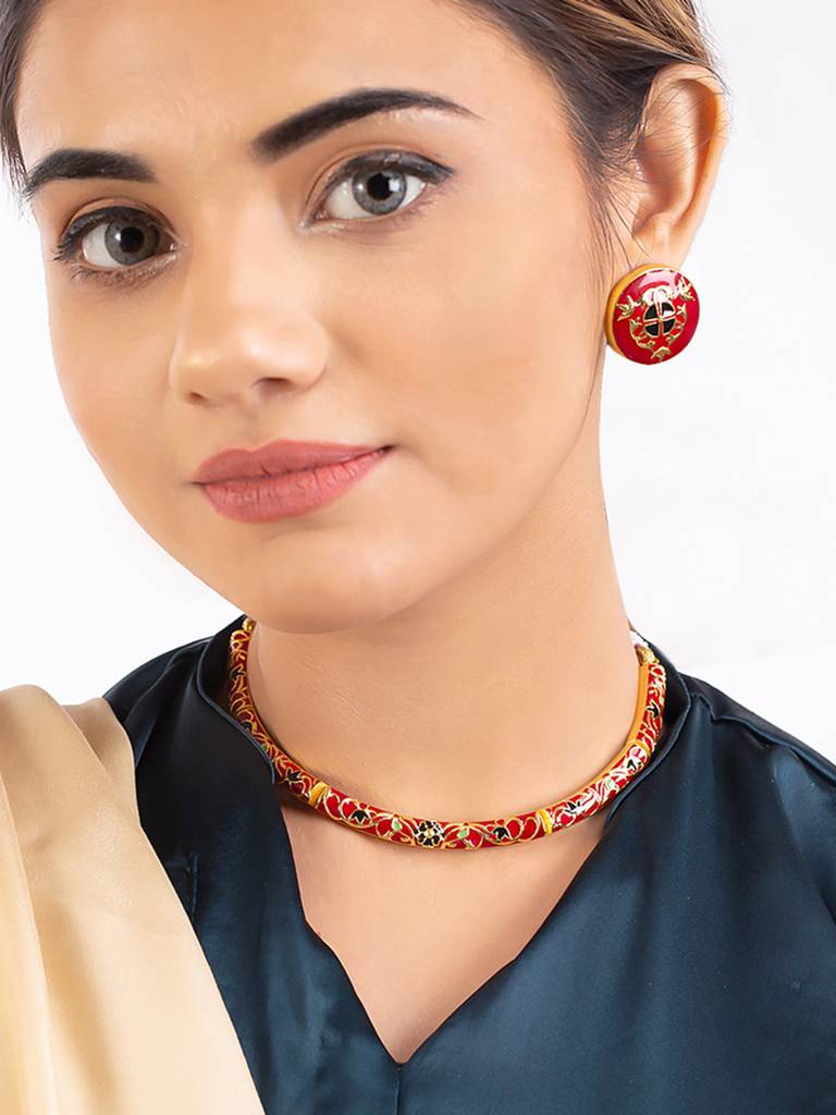 Tahira Enameled Choker Necklace Set : 8905124082074