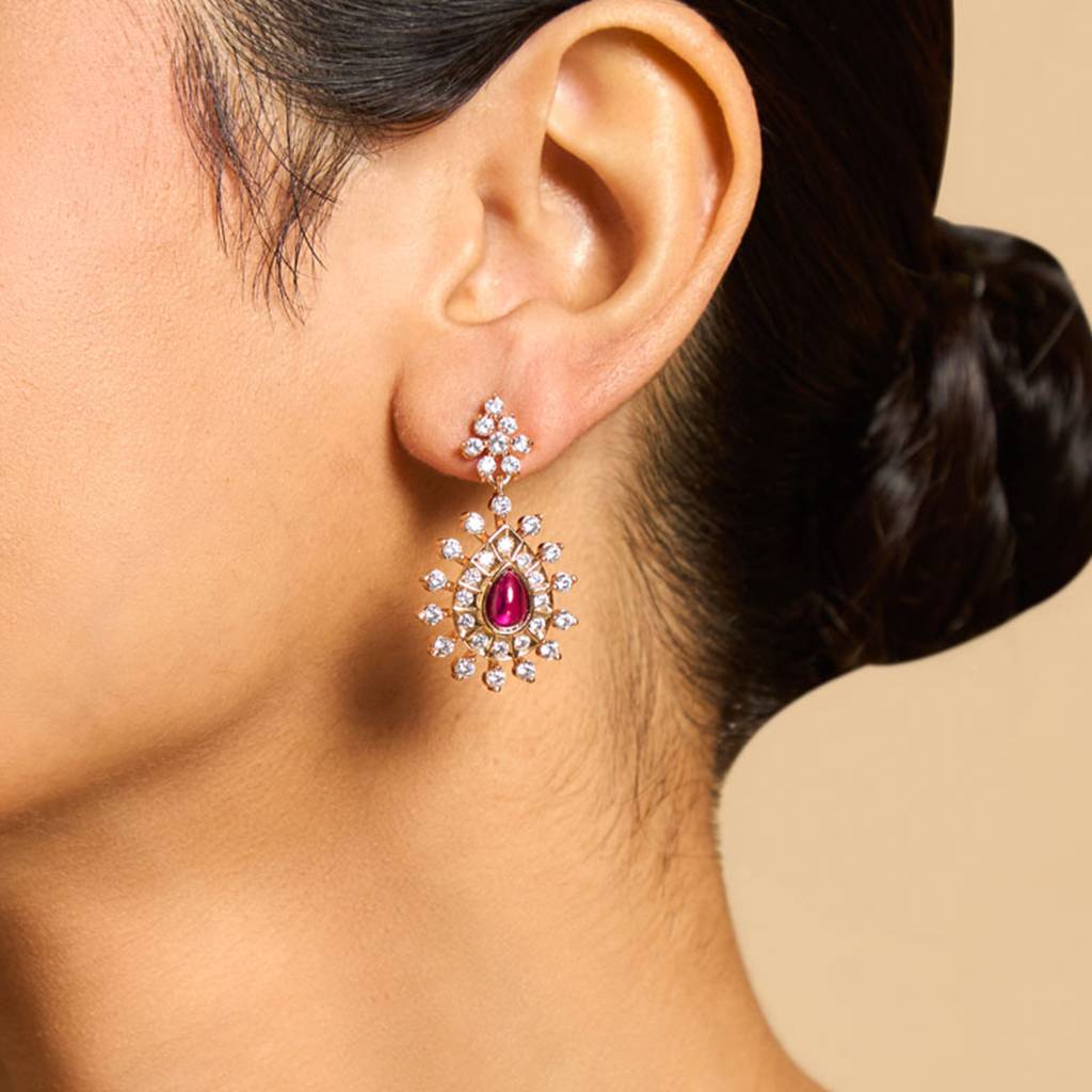 Kushal'S Fashion Jewellery Ruby Gold-Plated Party Zircon Drop Earrings-173953 : 417552