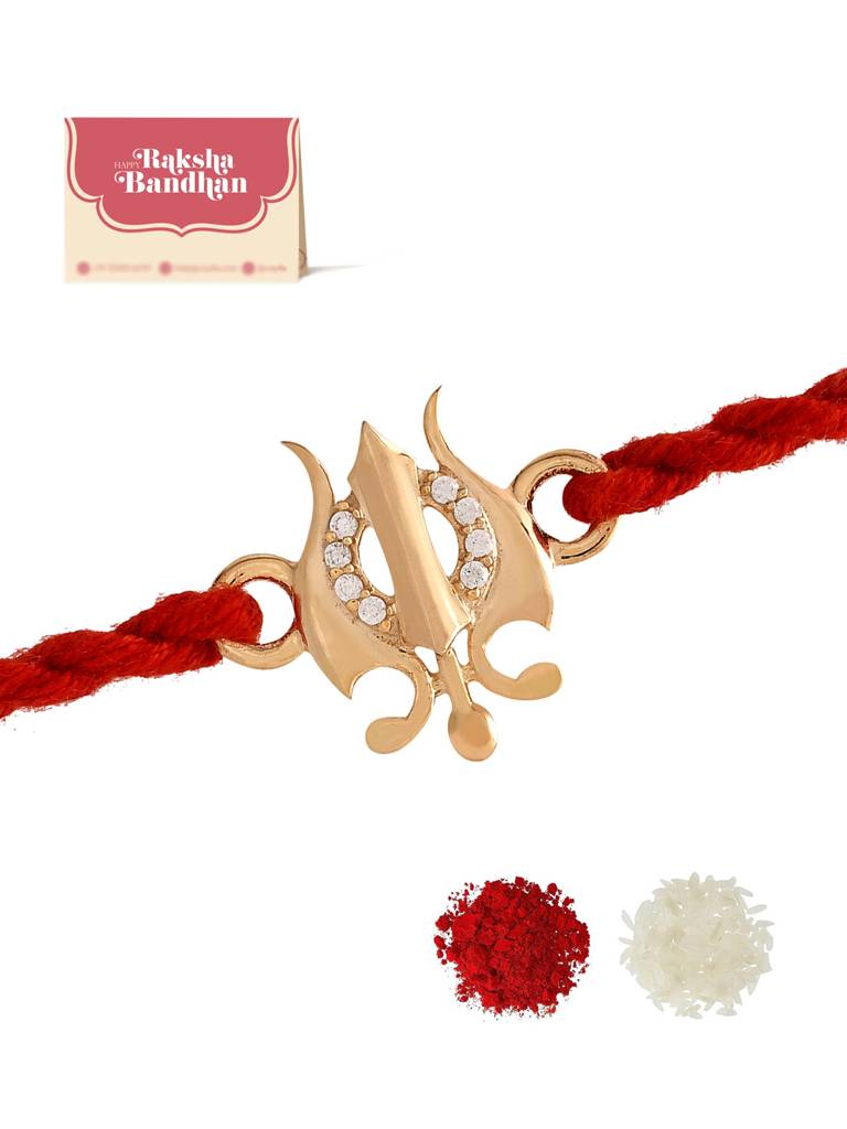 925 Sterling Silver 22K Gold Micron Plated Trishul Thread Rakhi : 8905124509144
