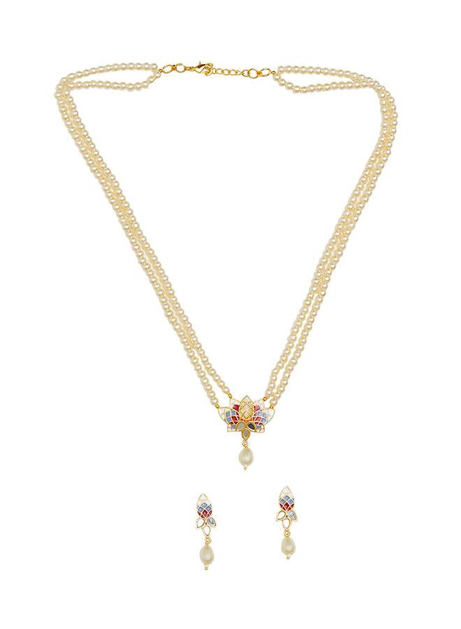 Festive Hues Gold Plated Filigree Faux Pearls Adorned Jewellery Set : 8905124458862