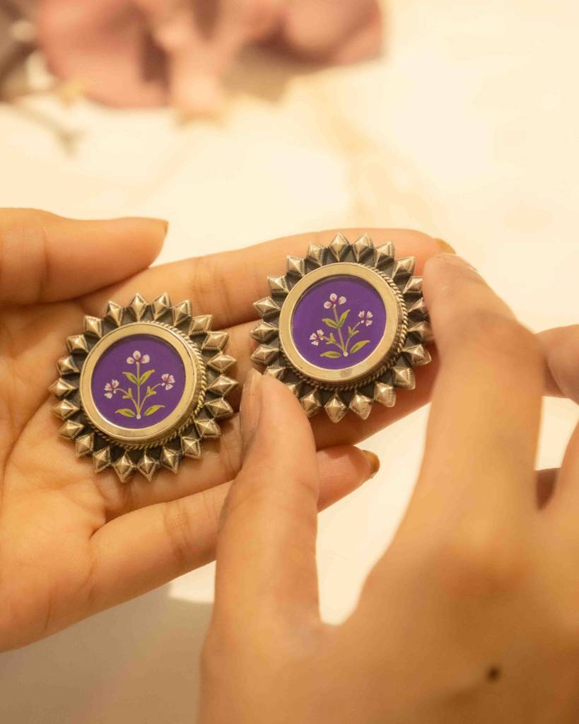 Adya Floral Painted Intricate Stud Earring : SE447