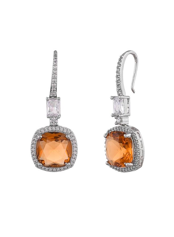 Sparkling Elegance Red Square Cut Cz Earrings : 8905124529388