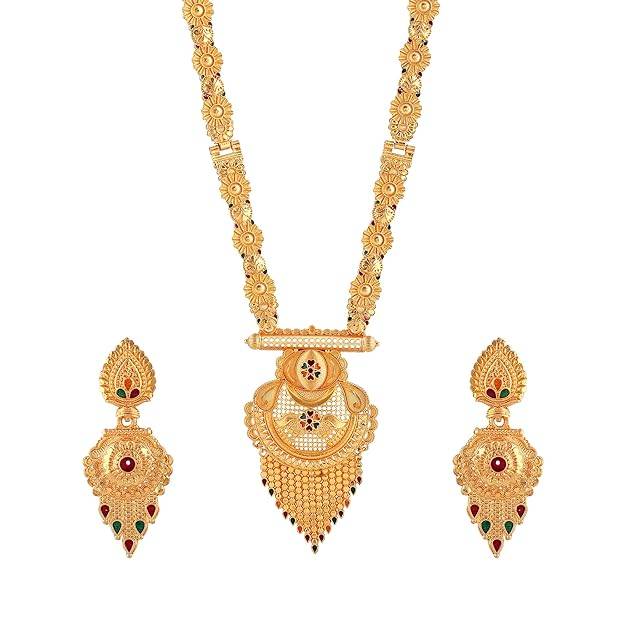 Elegant Gold Finish Temple Necklace Set With Earrings For Traditional Bridal Occasions ( : OSAK004-IGMCNKER