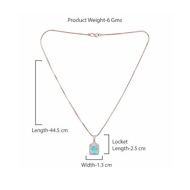 Chic Rosegold Finish Pendant Necklace | Square Green Cz Crystal Jewelry : G-AD008-RGMGPENDANT