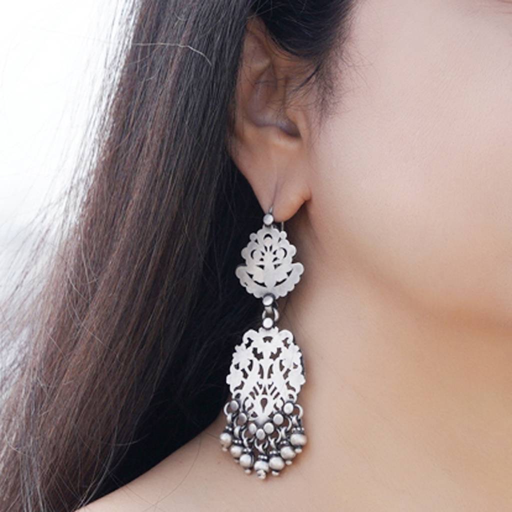 Silver Jaali Earrings For Women : SSE473
