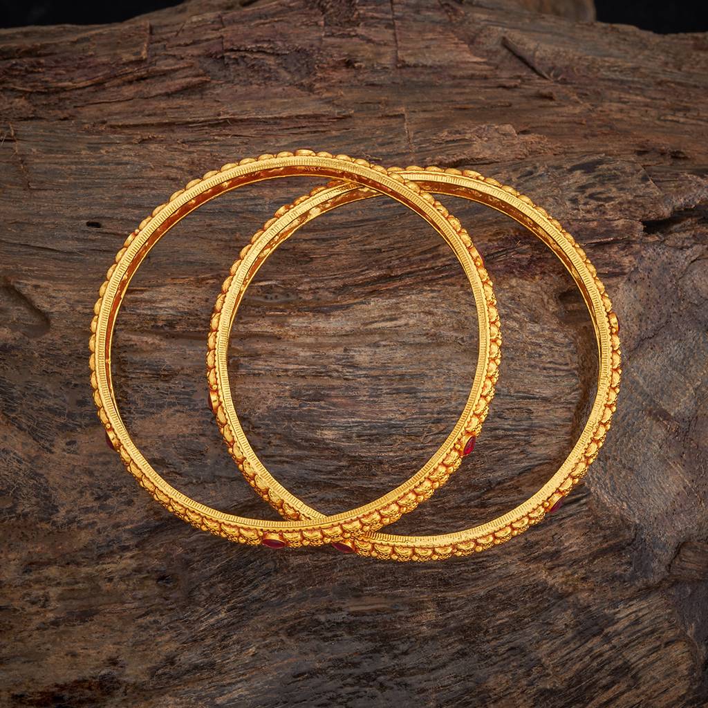 Kushal'S Fashion Jewellery Set Of 2 Pure Silver Stone-Studded Gold-Plated Temple Bangles : 431318