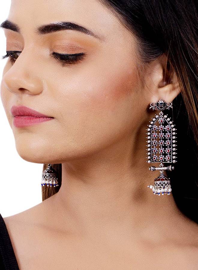 Arabian Nights Antique Silver Brass Earrings : 8905124424461