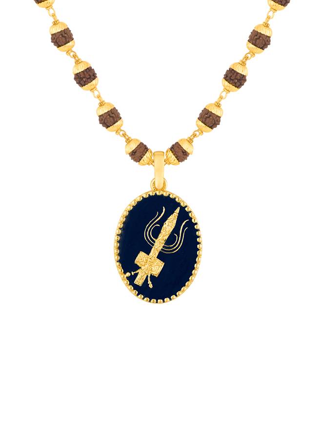 Gold Capped Rudraksha And Trident Pendant Necklace : 8907617562520