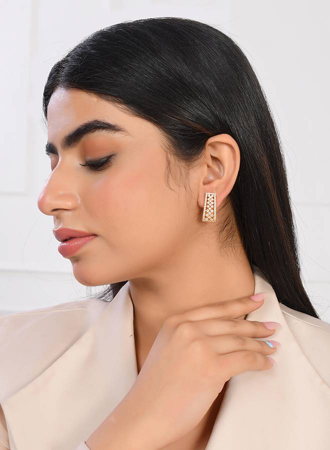 Sparkling Elegance Lattice Pattern Diamond Cut Cz Earrings : 8905124529395