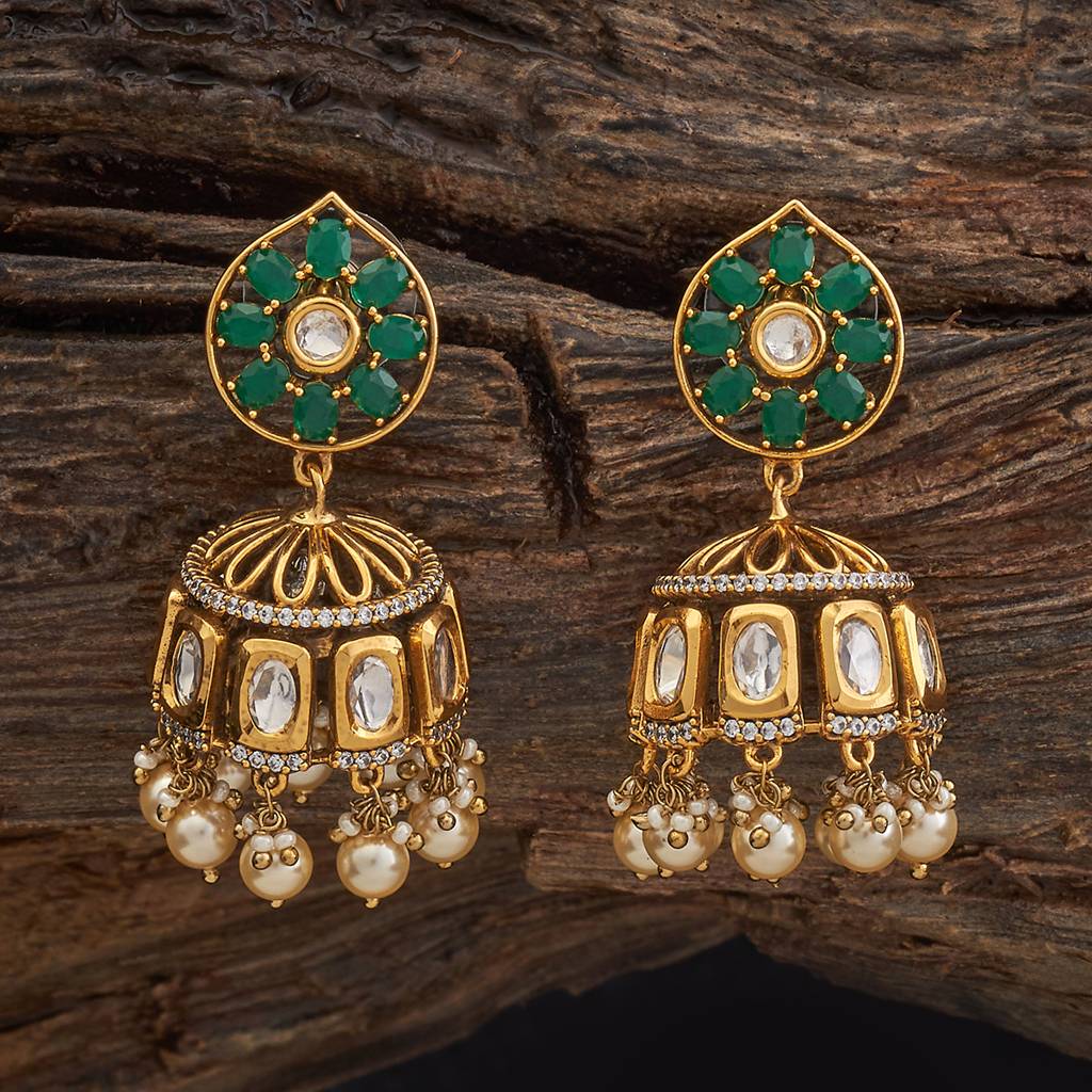Kushal'S Fashion Jewellery Victorian-Plated Ethnic Kundan Jhumkas-182296 : 435455