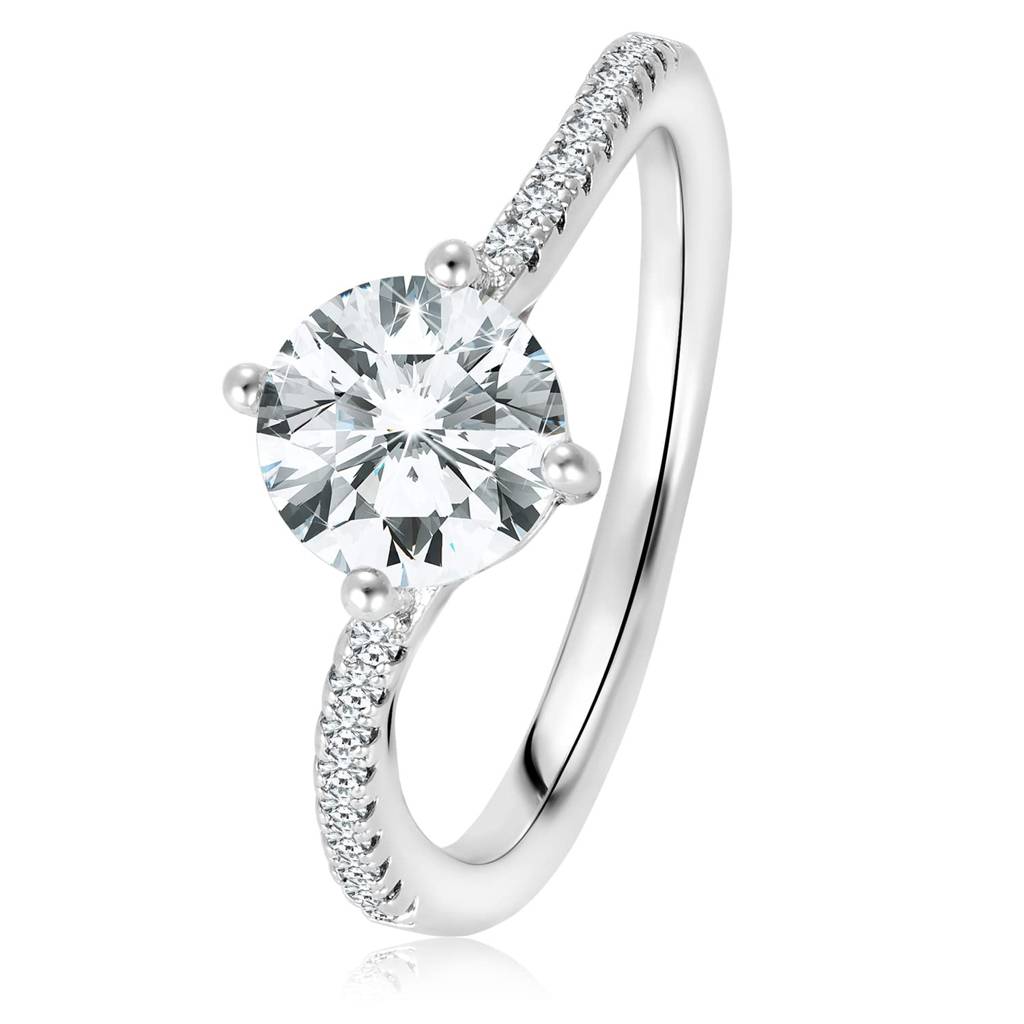 925 Sterling Silver Rhodium Plated Cubic Zirconia Solitaire Promise Ring Gift For Women And Girls : PF23R22-6