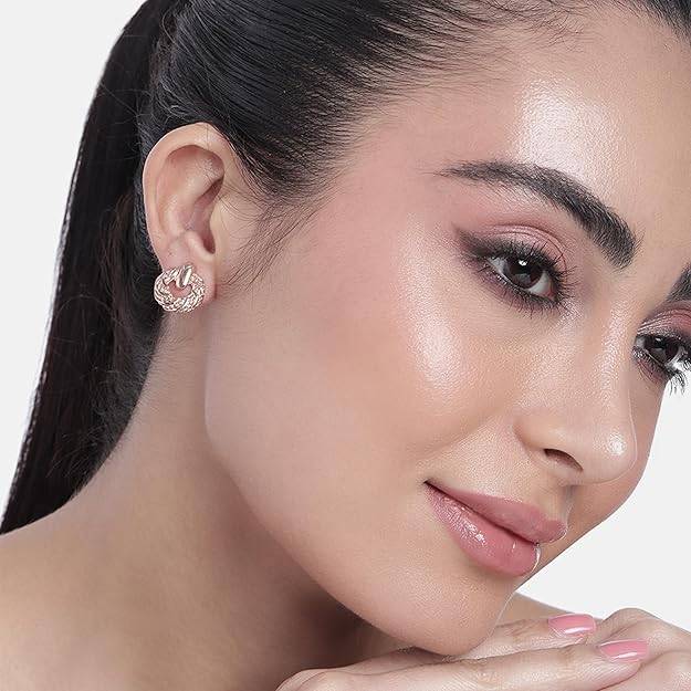 Estele Rosegold Plated Circular Stud Earrings For Women : 721707-IGER