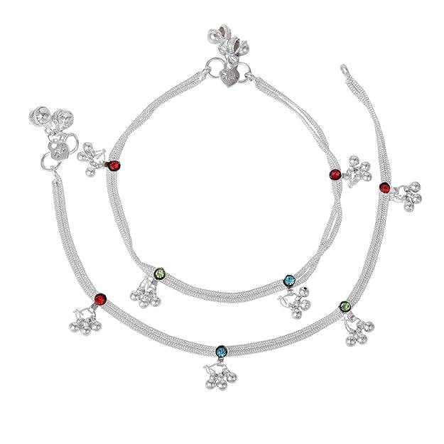 Fashion Jewelry Anklets For Women: Rhodium Plated Multi-Color Crystals Enhanced Lightweight Eye-Catching  : OSAK004-IRMCANKLET