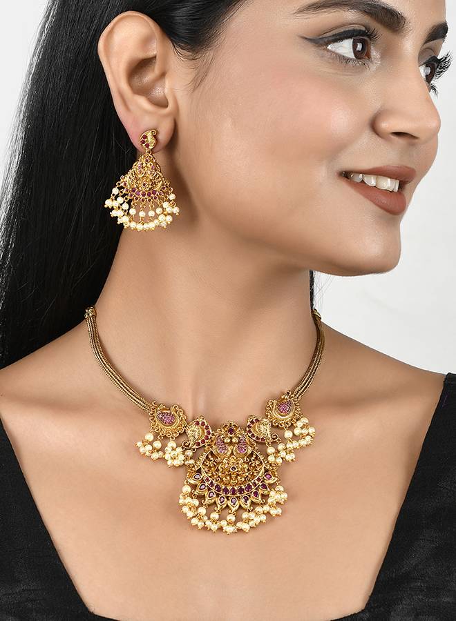 Temple Inspired Pearl Beads Jewellery Set : 8905124479003