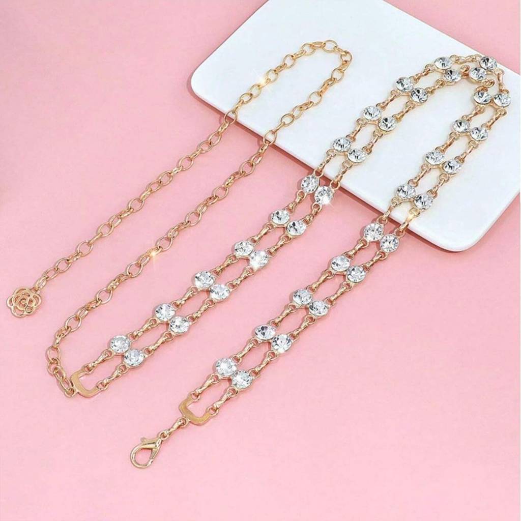 Cubic Zirconia Studded Dress Belly Chain Adjustable Waist Chain Fancy Kamarbandh Belt For Women-Px8Bch004 : PX8BCH004G