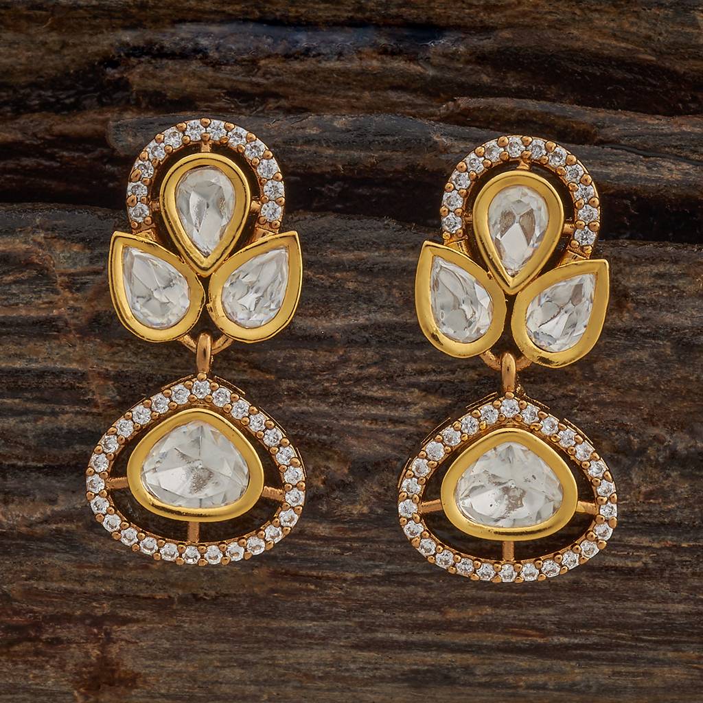 Kushal'S Fashion Jewellery White Victorian-Plated Ethnic Kundan Drop Earrings-181639 : 434098
