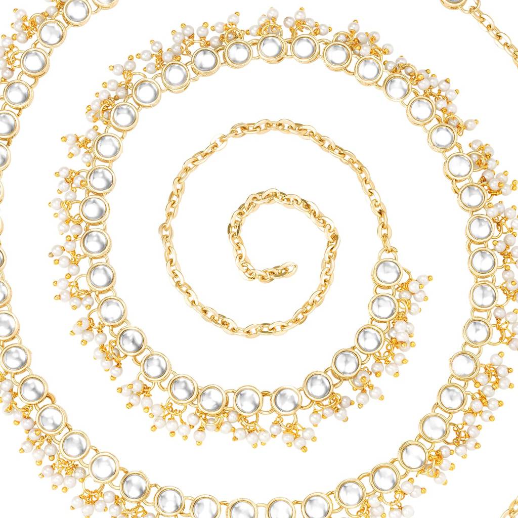 Traditional Jewellery Plated White Kundan Baby Pearl Waist Belt Kamar Bandh Belly Chain Gift For Women Girls-Pf2 : PF25BCH002W