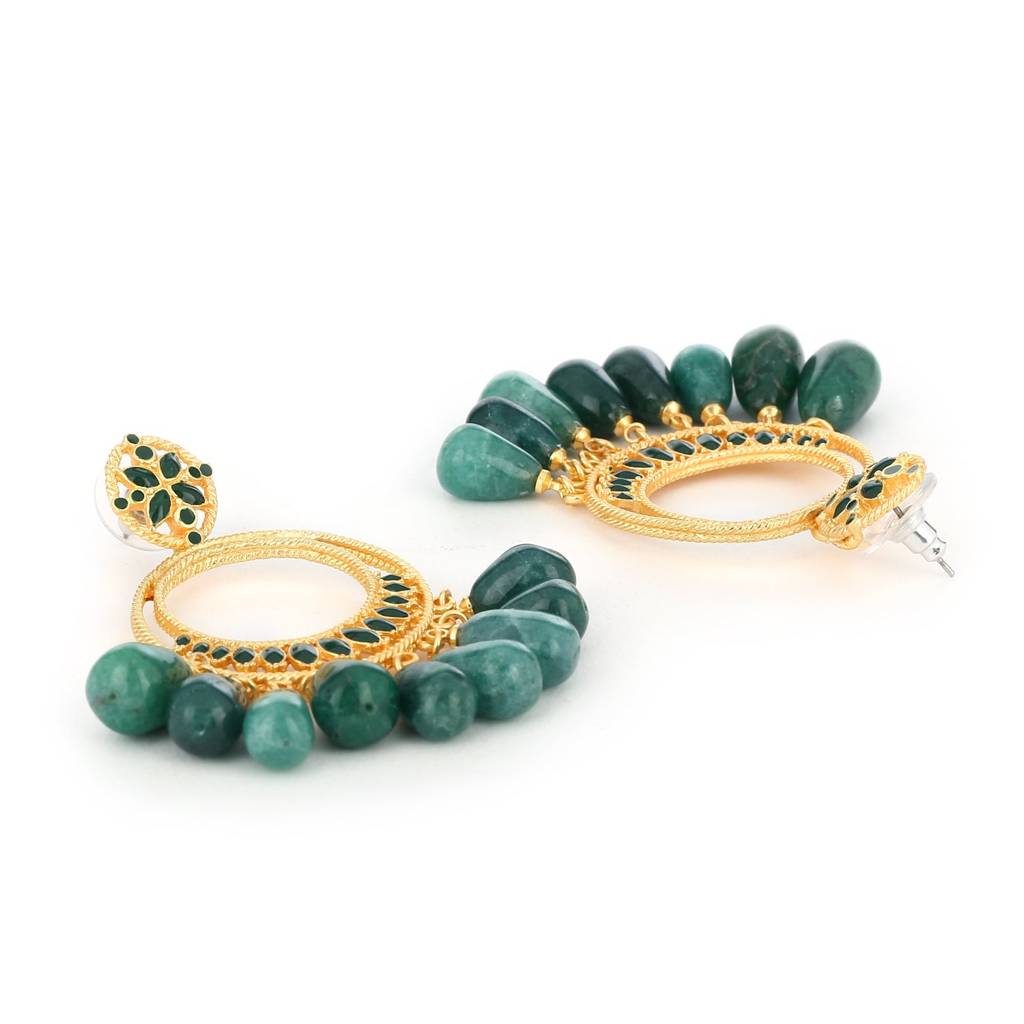 Estele Gold Plated Fascinating Chandbali Earrings With Emerald Beads For Women : 714704-IGER