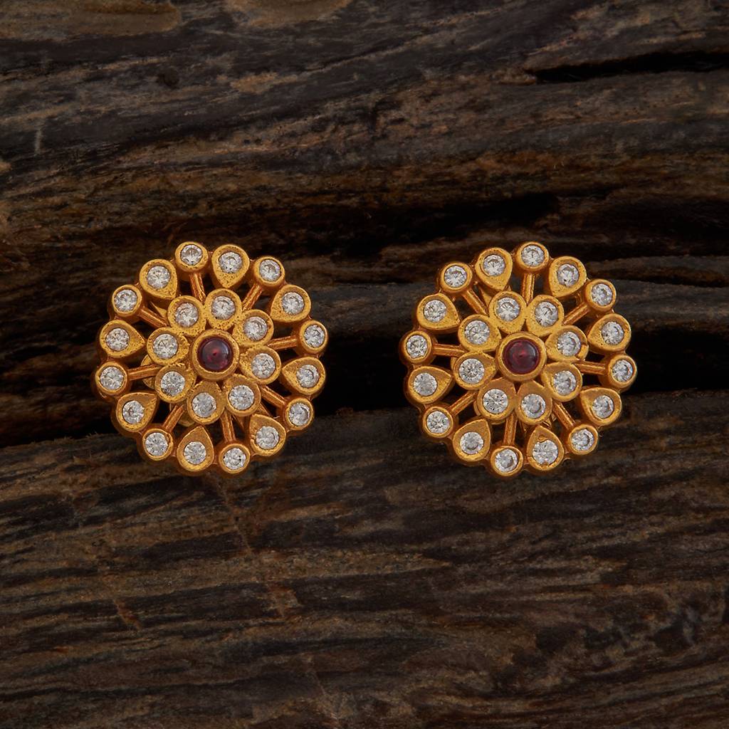Kushal'S Fashion Jewellery Ruby Gold-Plated Ethnic 92.5 Pure Silver Temple Studs-165928 : 424361
