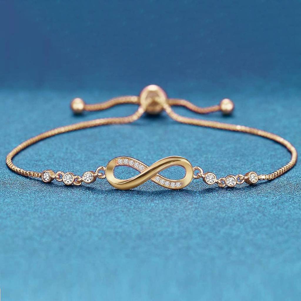 Gold Plated Cubic Zirconia Studded Style Adjustable Bracelet Fashion Jewellery For Women & Girls : PX8B47G