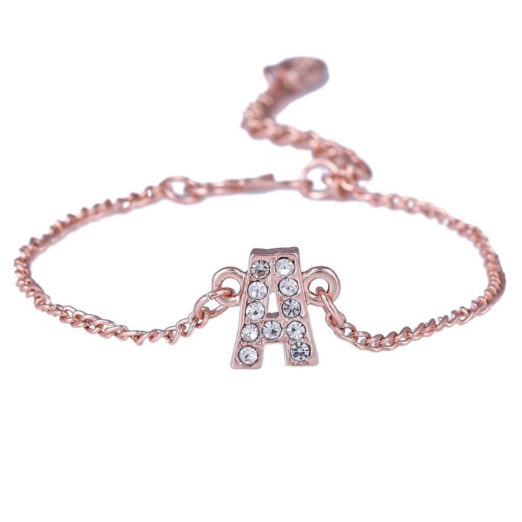 Estele Rosegold Plated Captivating Medium 'A' Letter Bracelet With Crystals For Women : 102178-RG-ABR