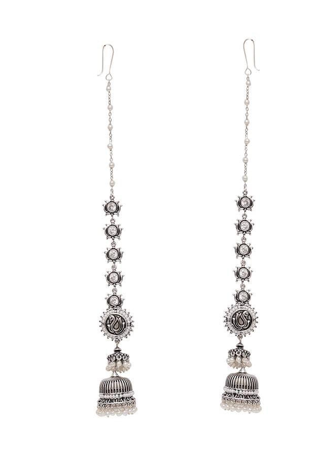 Apsara Peacock And Floral Motifs Brass Silver Plated Sahara Earrings : 8905124443905