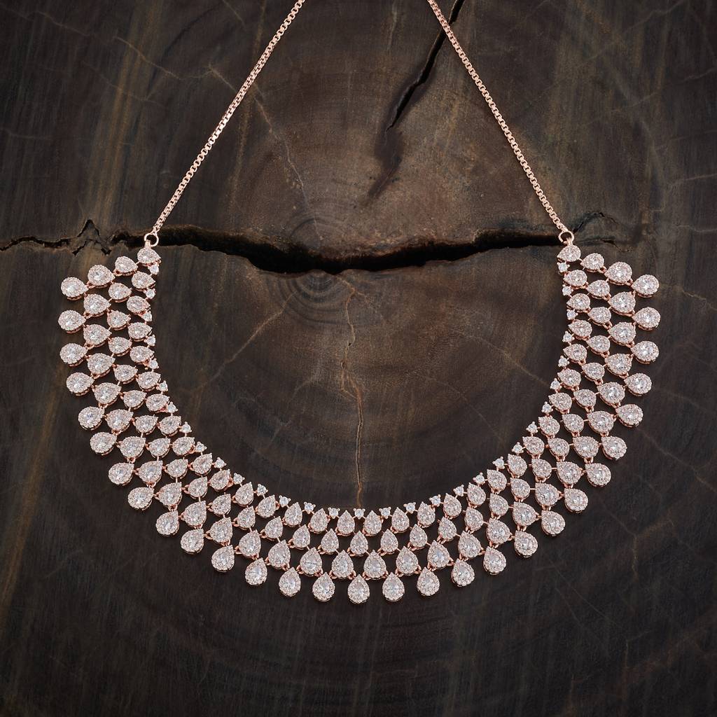 White Rose  Gold-Plated Party Zircon Necklace-416393 : 416393