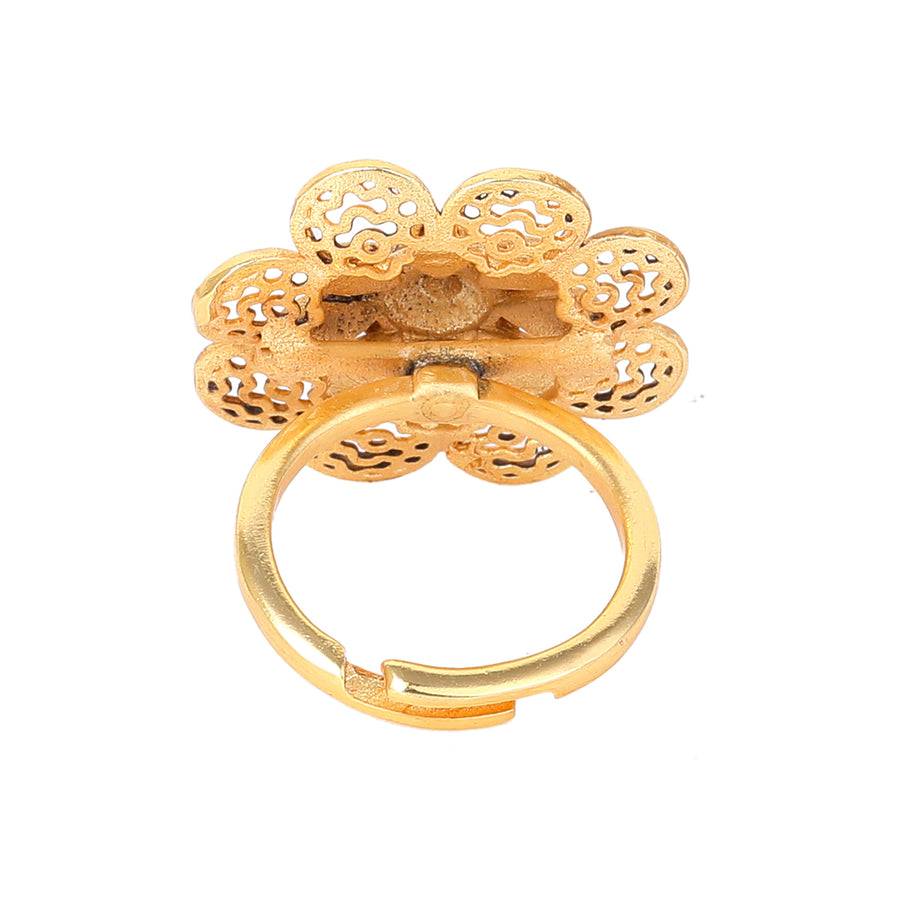 Estele Gold Plated Blossom Matte Finish Finger Ring With Ruby Crystals For Women : AD-149-IGRBRING