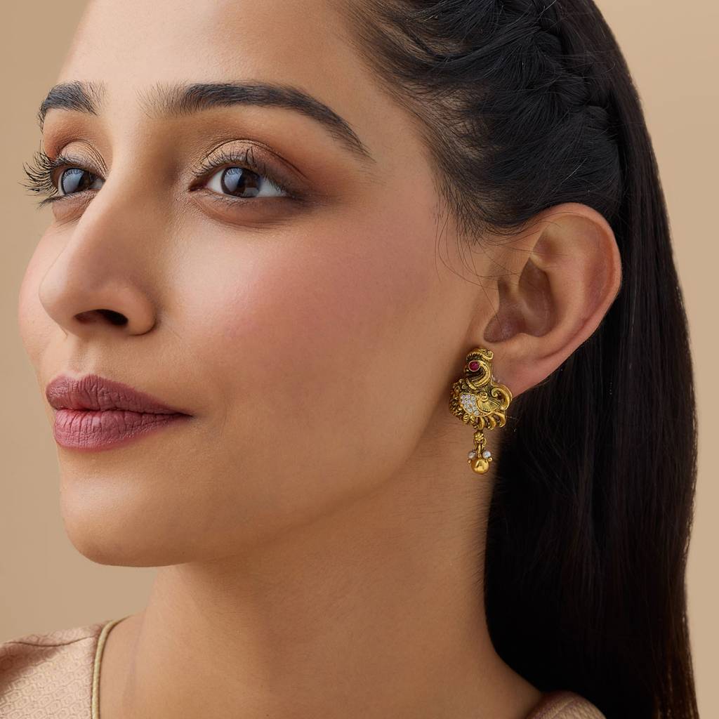 Kushal'S Fashion Jewellery Ruby Oxidised Gold-Plated Ethnic 92.5 Pure Silver Temple Studs-161876 : 398879
