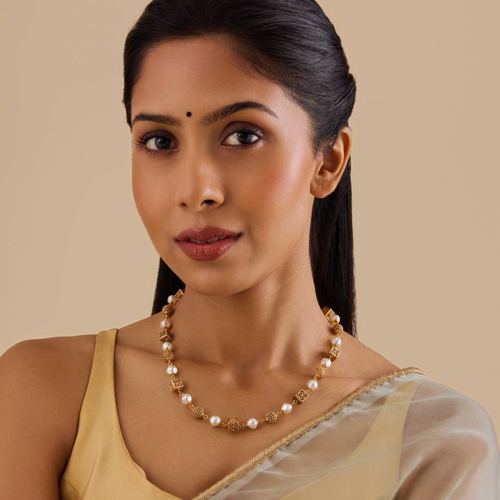 Kushal'S Fashion Jewellery Pearl Gold-Plated Ethnic Antique Mala Necklace-176876 : 433339