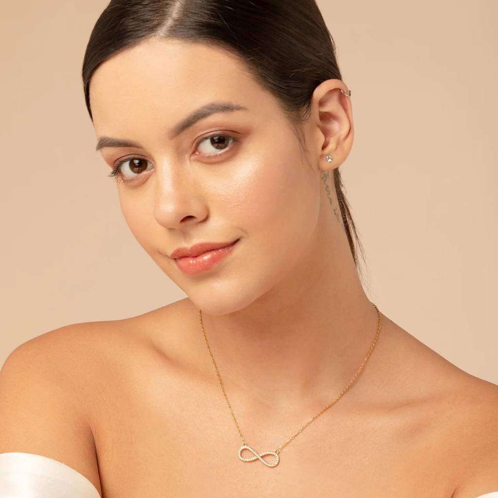 Infinity Love Golden Crystal Necklace : NS11793