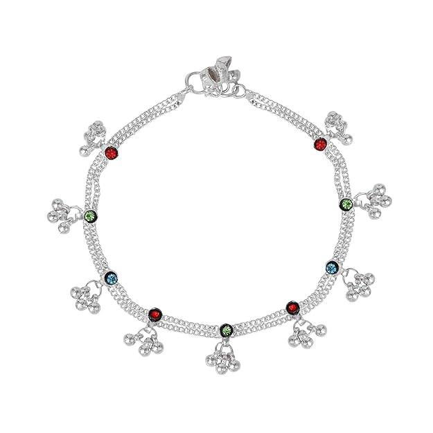 Fashion Jewelry Anklets For Women: Rhodium Plated Cheerful Charms: Playful And Colorful Crystals Enhanced : OSAK003-IRMCANKLET