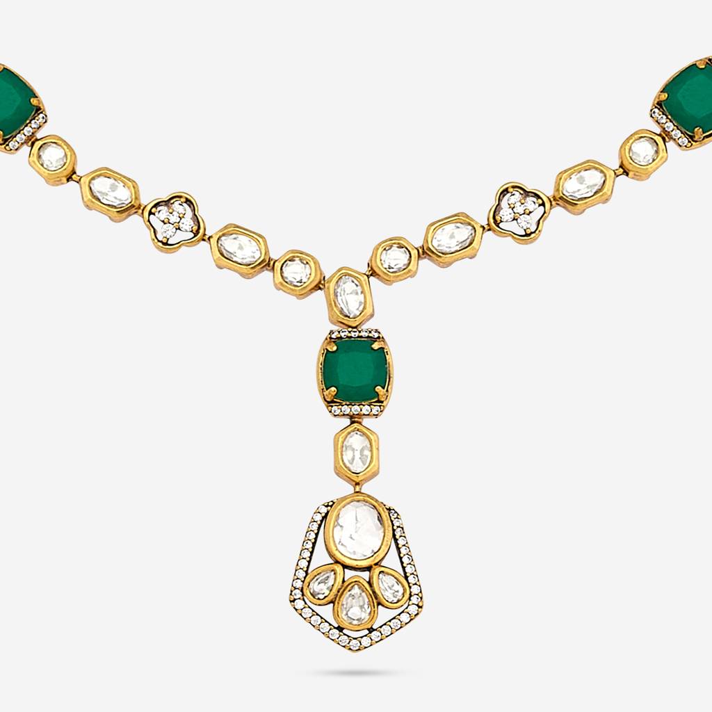 Kushal'S Fashion Jewellery Green Victorian-Plated Ethnic Kundan Necklace And Earring Set  -187737 : 447176