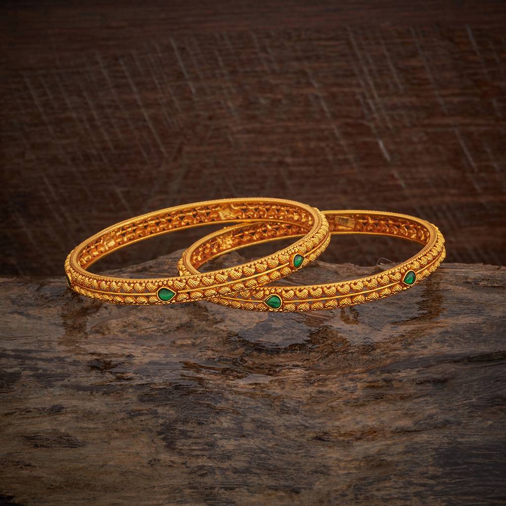 Kushal'S Fashion Jewellery Green Gold-Plated Ethnic 92.5 Pure Silver Temple Bangle : 431321