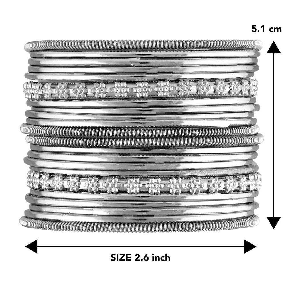 Traditional Antique Look Oxidised Silver Plated Bangle Set Navratri Gift For Women Girls (Set Of 1) : PF34B1867S-S1-6