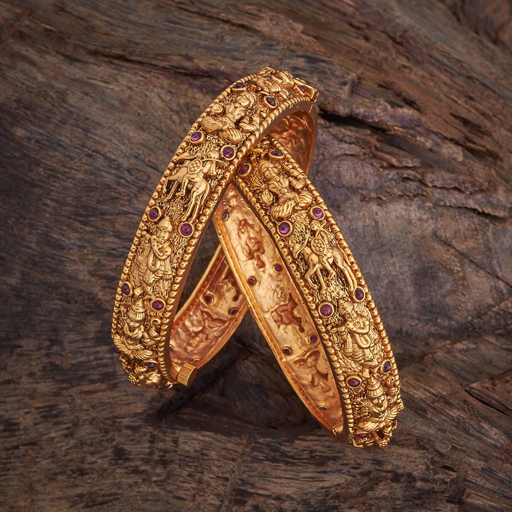Kushal'S Fashion Jewellery Gold-Plated Synthetic Stones Ethnic Antique Bangle-165064 : 406754