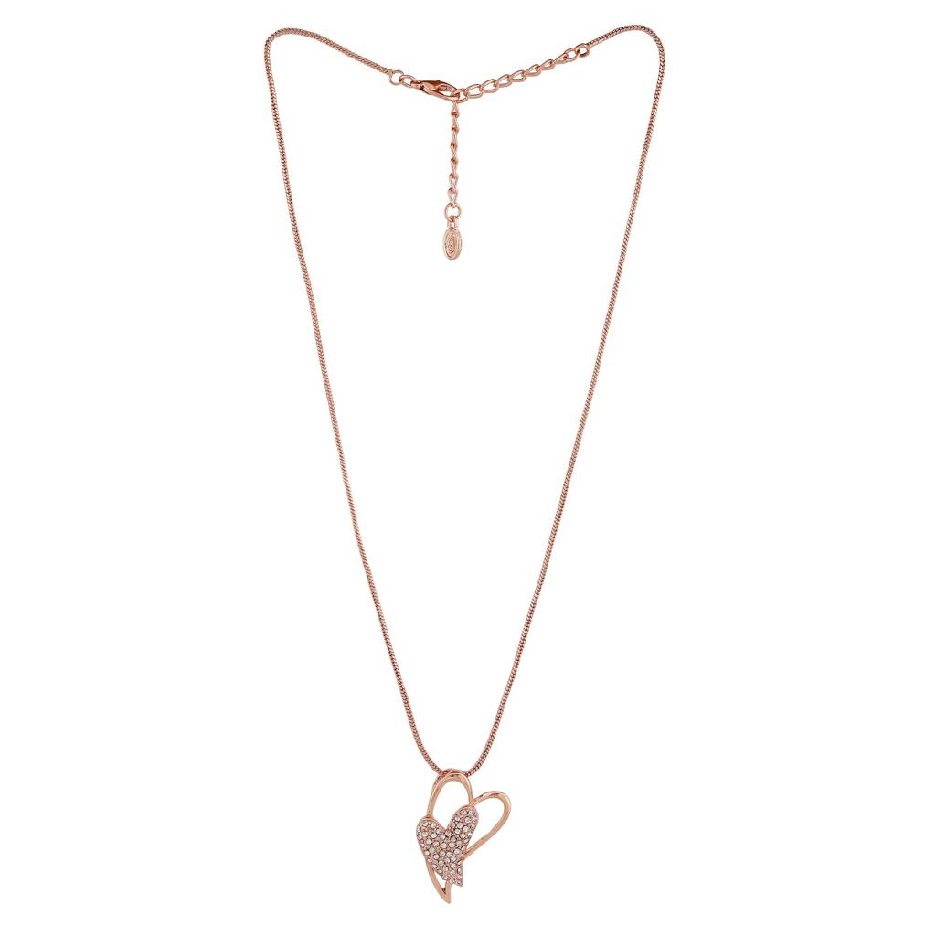 Estele Rosegold Plated Dual Heart Pendant With Austrian Crystals For Women : 823-RGPENDANT
