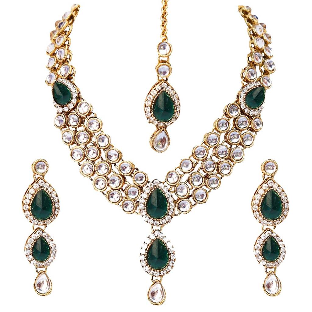 Studded Traditional Kundan Necklace Jewellery Set Gift For Women Girls-Pf37Nij315 : PF37NIJ315G